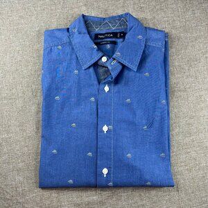 Nautica Classic Fit Stretch Men Long Sleeve Button Down Size M